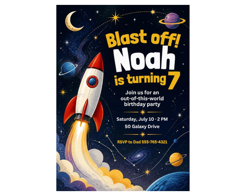 Outer Space Birthday Party Invitation Template: Editable in Canva printable preview 2