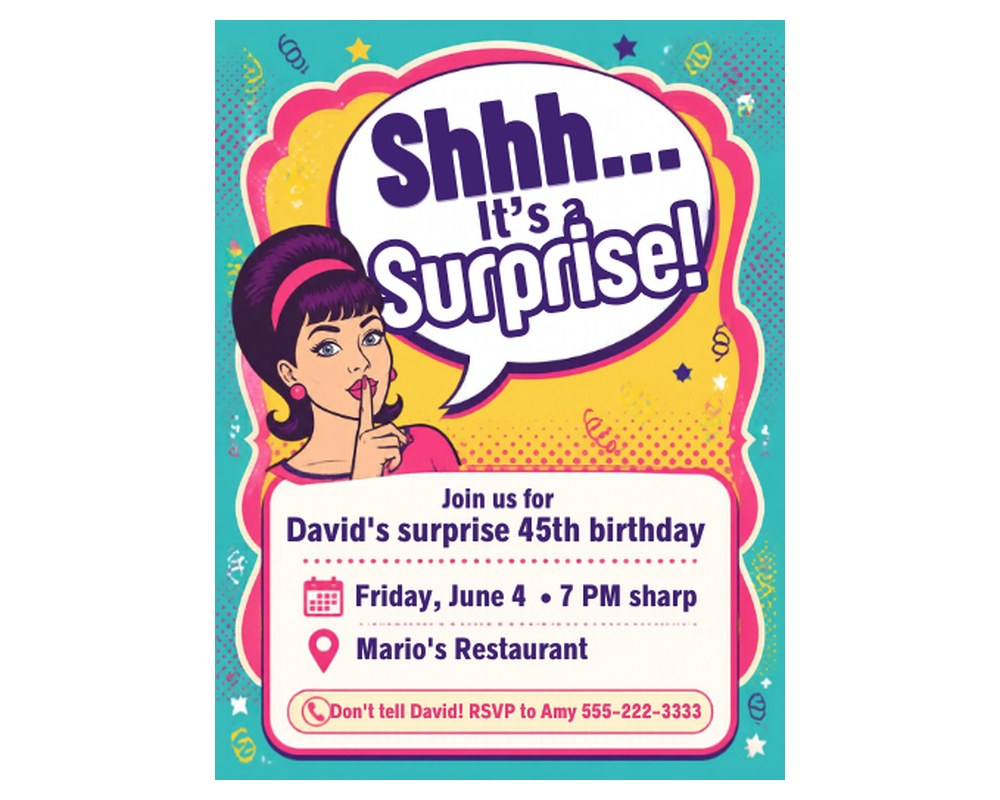 Surprise Birthday Party Invitation Template: Editable in Canva printable preview 2