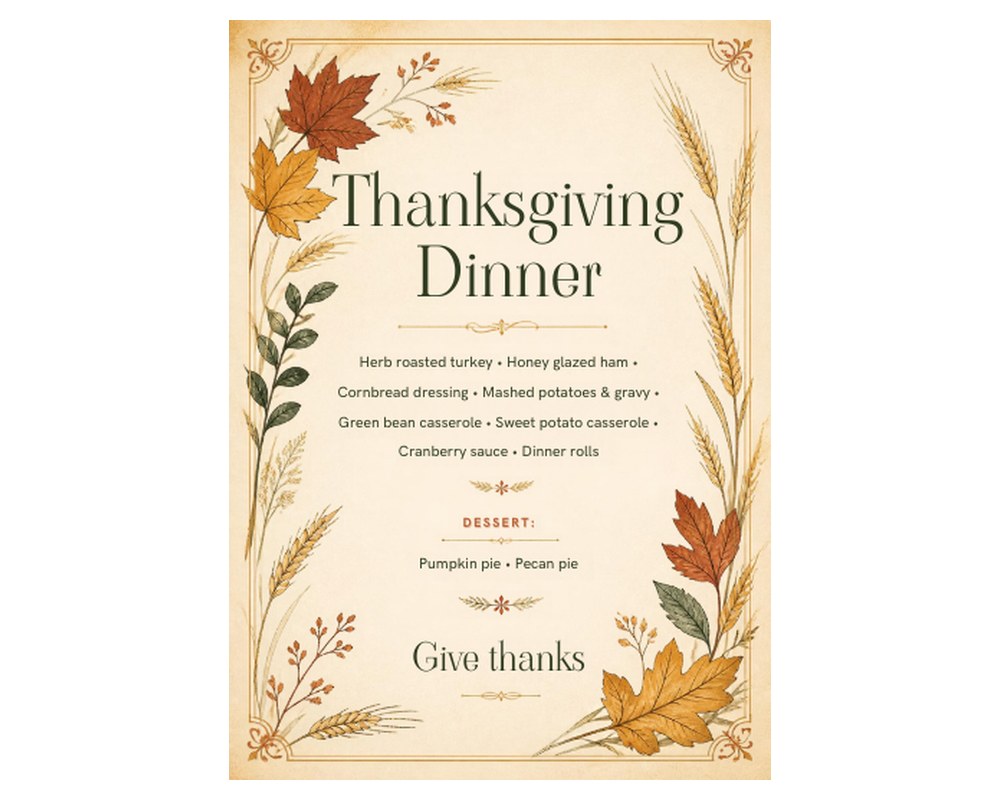 Thanksgiving Dinner Menu Template: Editable in Canva printable preview 2