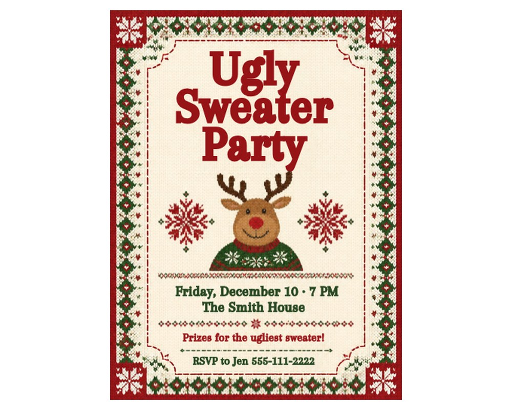 Ugly Sweater Party Invitation Template: Editable in Canva printable preview 2