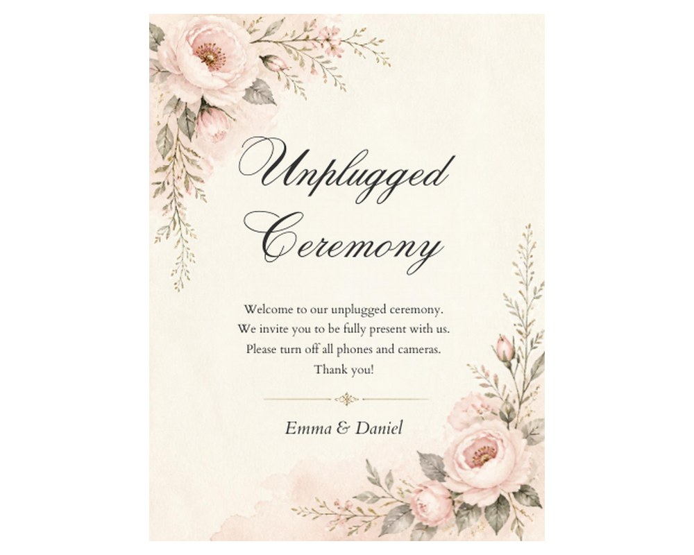 Unplugged Ceremony Wedding Sign Template: Editable in Canva printable preview 2