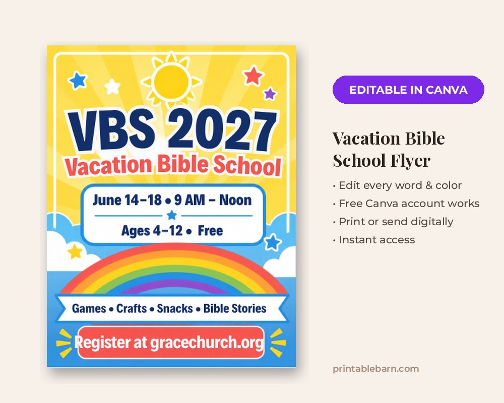 Vacation Bible School Flyer Template: Editable in Canva