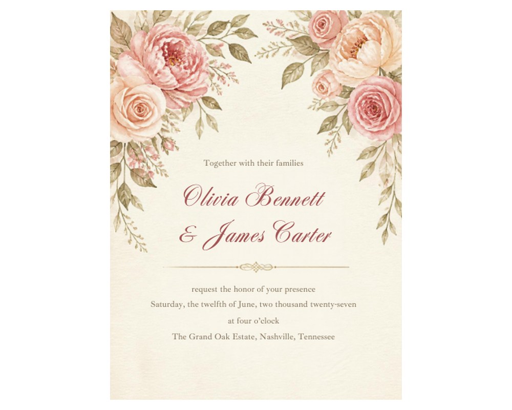 Blush Watercolor Floral Wedding Invitation Template: Editable in Canva printable preview 2