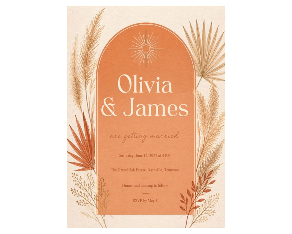 Boho Terracotta Arch Wedding Invitation Template: Editable in Canva printable preview 2