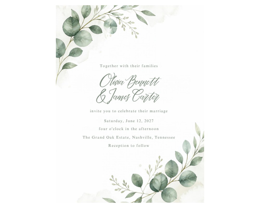 Sage Greenery Wedding Invitation Template: Editable in Canva printable preview 2