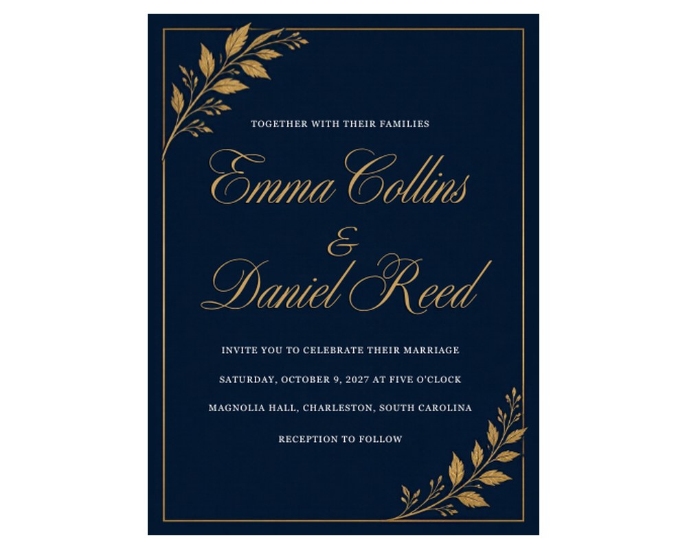 Navy & Gold Wedding Invitation Template: Editable in Canva printable preview 2