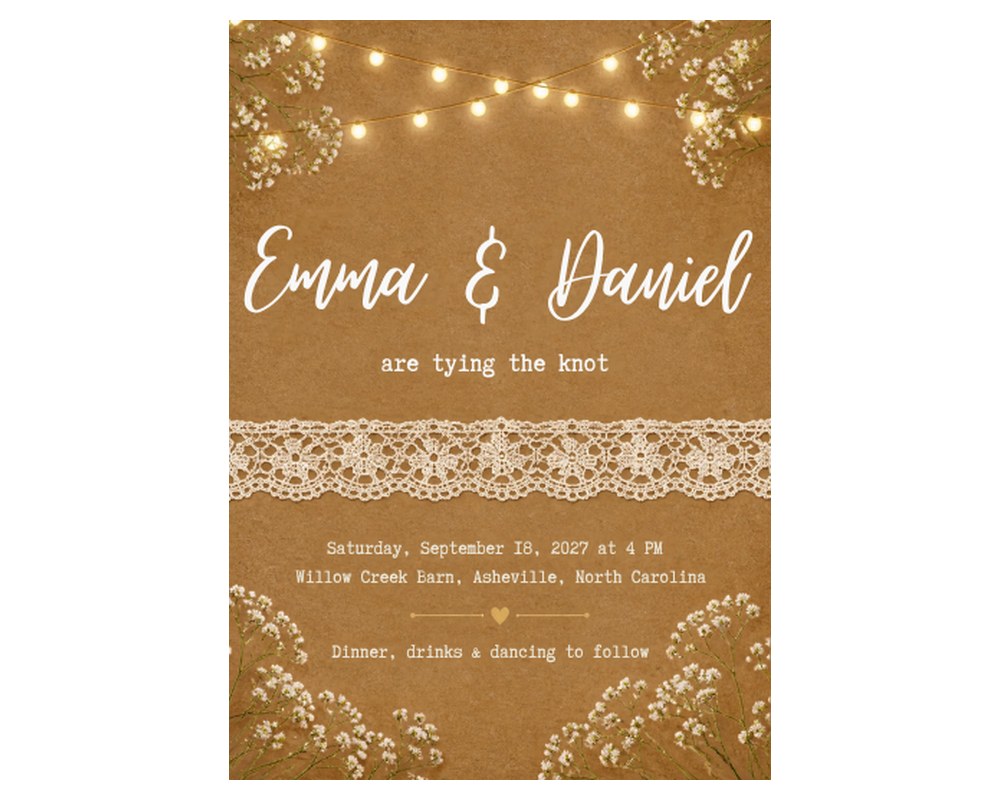 Rustic Kraft & Lace Wedding Invitation Template: Editable in Canva printable preview 2