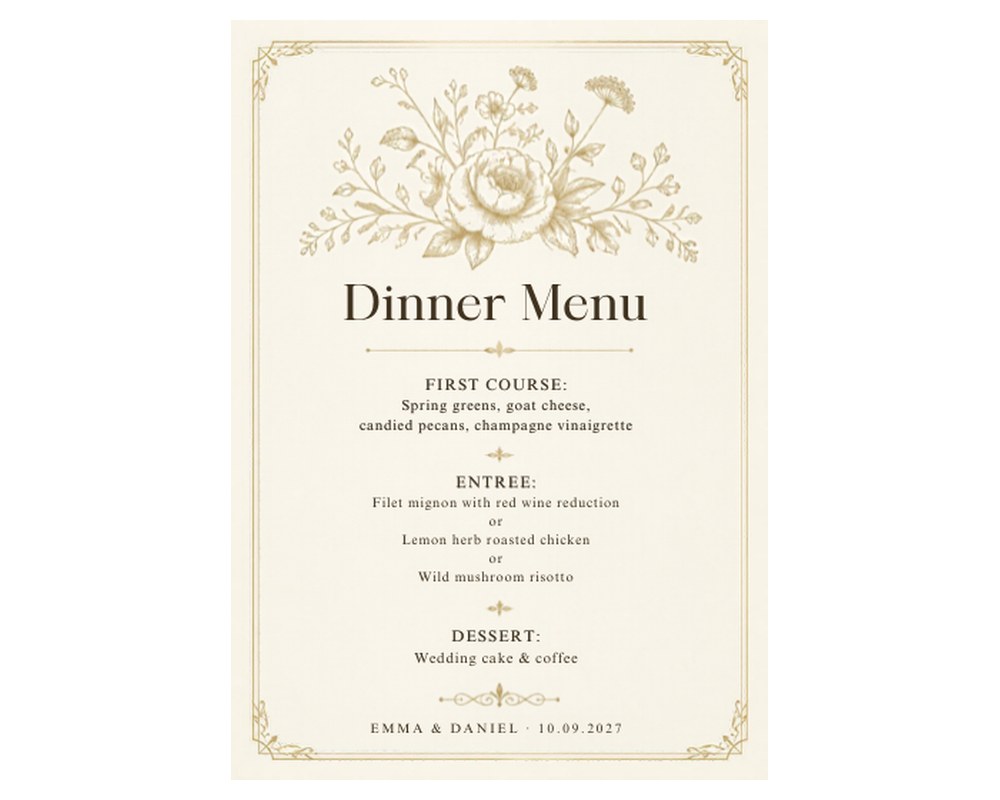 Wedding Dinner Menu Card Template: Editable in Canva printable preview 2