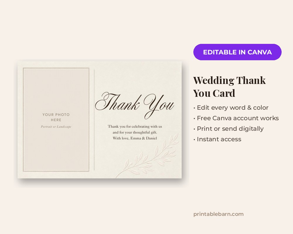 Wedding Thank You Card Template: Editable in Canva