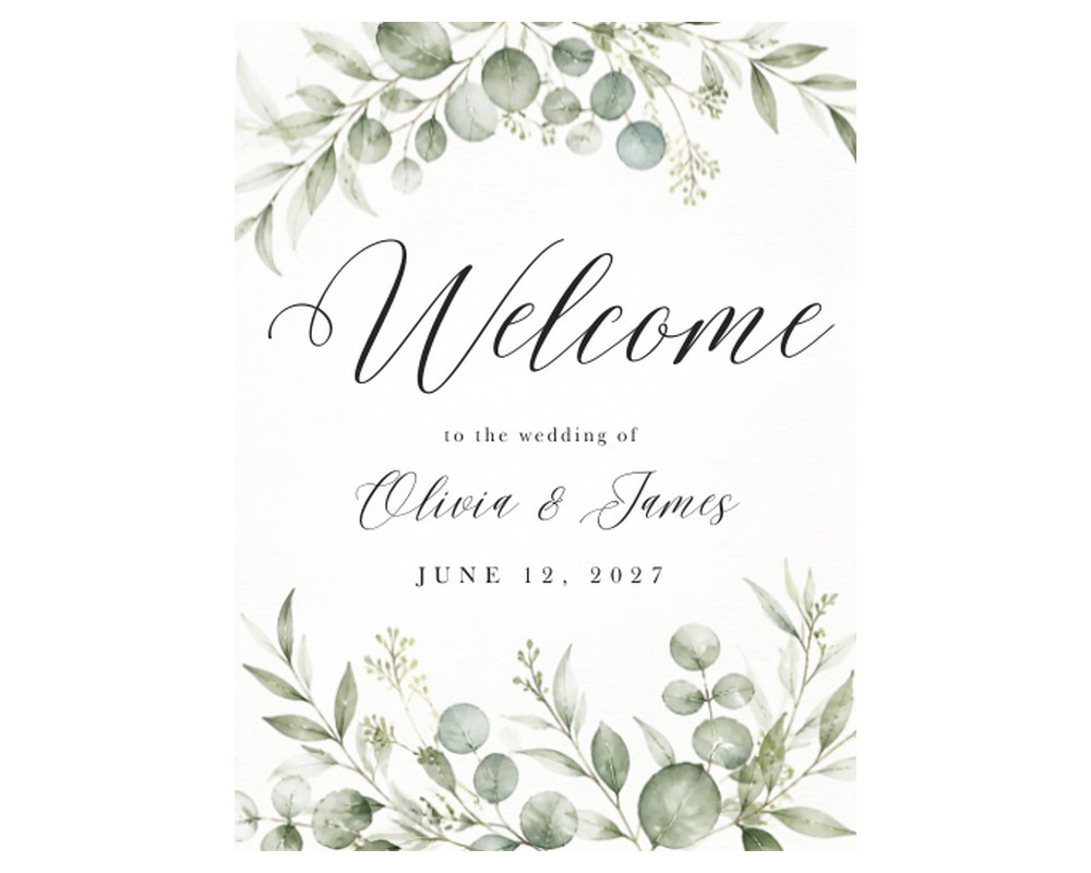 Greenery Wedding Welcome Sign Template: Editable in Canva (18x24) printable preview 2