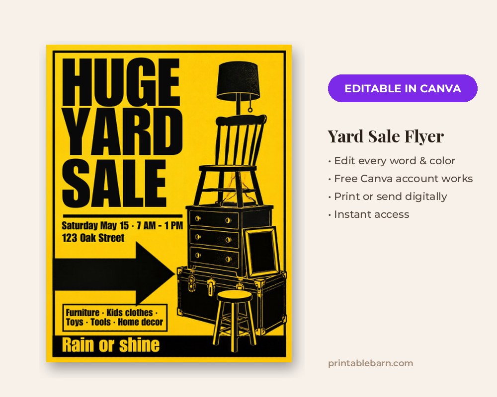 Yard Sale Flyer Template: Editable in Canva