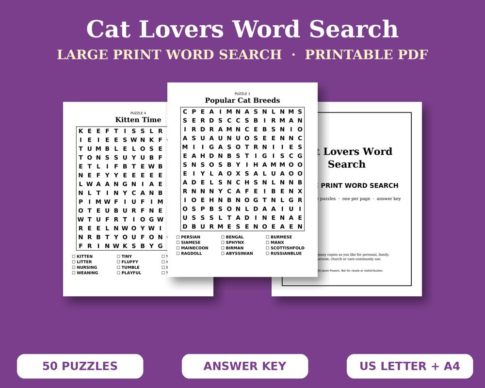 Cat Lovers Word Search