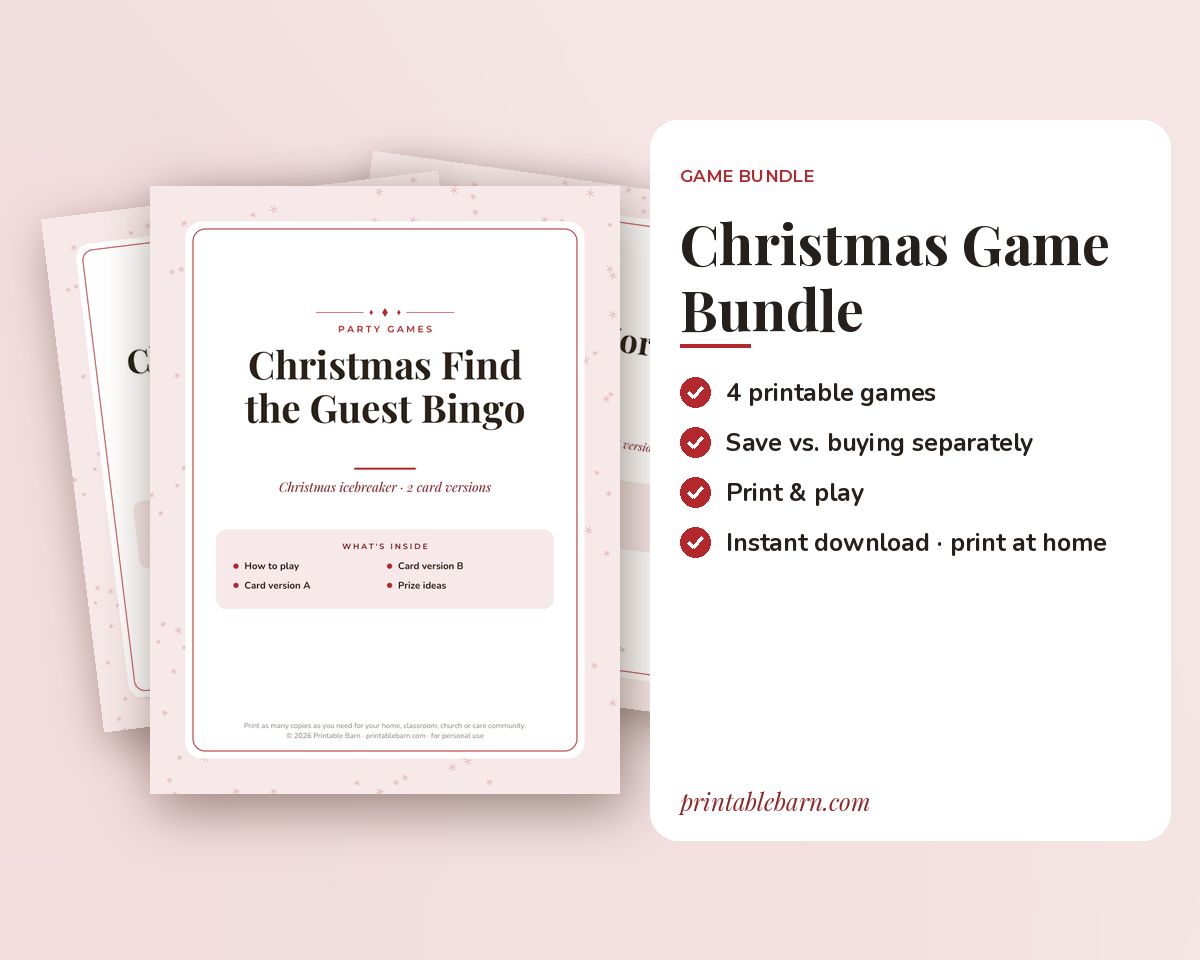 Christmas Games Bundle: 6 Printable Party Games (Would You Rather, Most Likely To, Find the Guest & More) printable preview 1