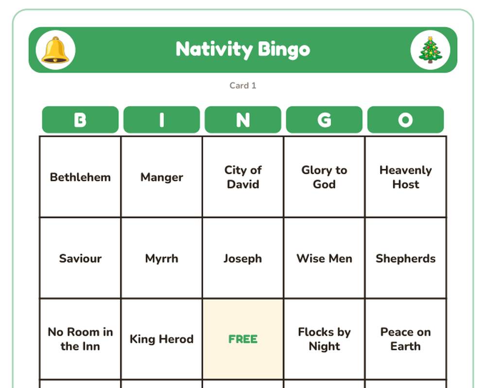 Christmas Bingo: 50 Cards + Nativity Bingo printable preview 2