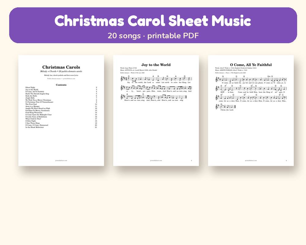 Christmas Carols Sheet Music: 20 Carols with Melody, Chords & Lyrics