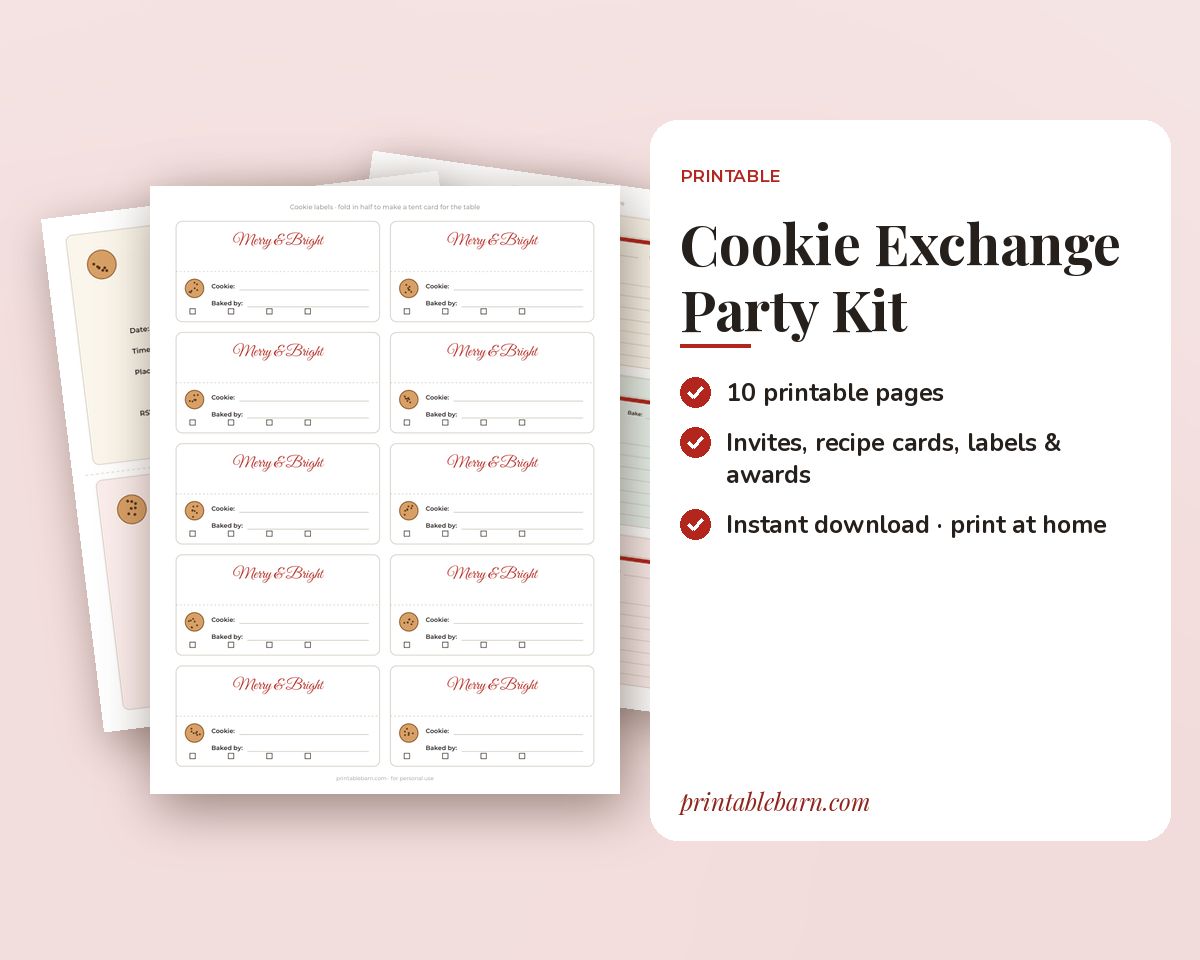 Christmas Cookie Exchange Party Kit Printable: Invitation, Recipe Cards, Cookie Labels, Sign-Up Sheet, Ballots & Awards printable preview 1