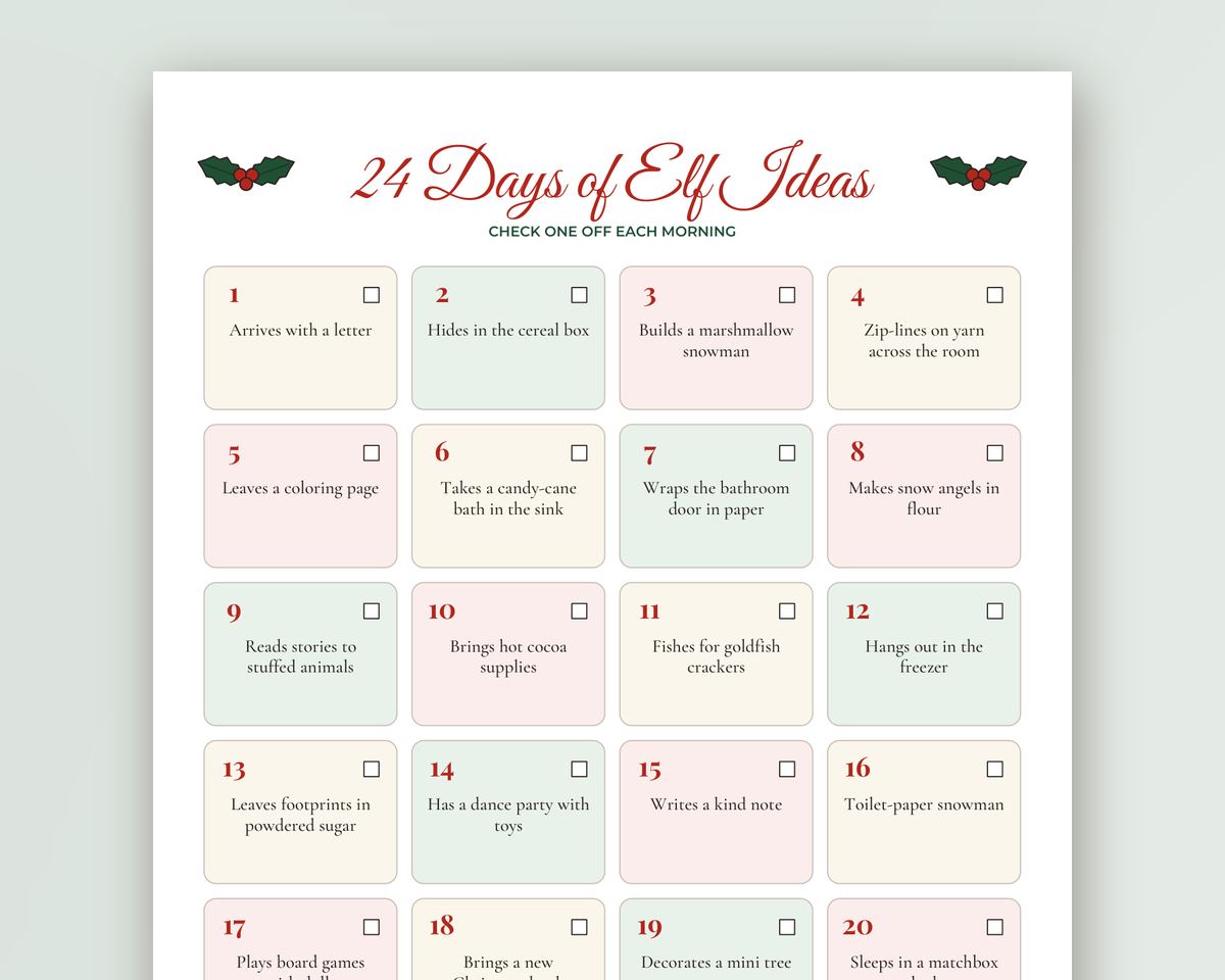 Christmas Elf Arrival Letter & Goodbye Letter Kit Printable: Scout Elf Notes, Report Card, 24-Day Idea List & Certificates printable preview 2