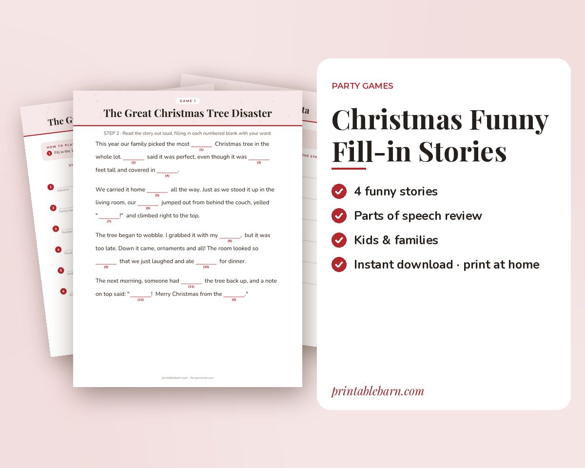 Christmas Fill-in-the-Blank Funny Stories: 4 Printable Word Game Stories for Kids & Families