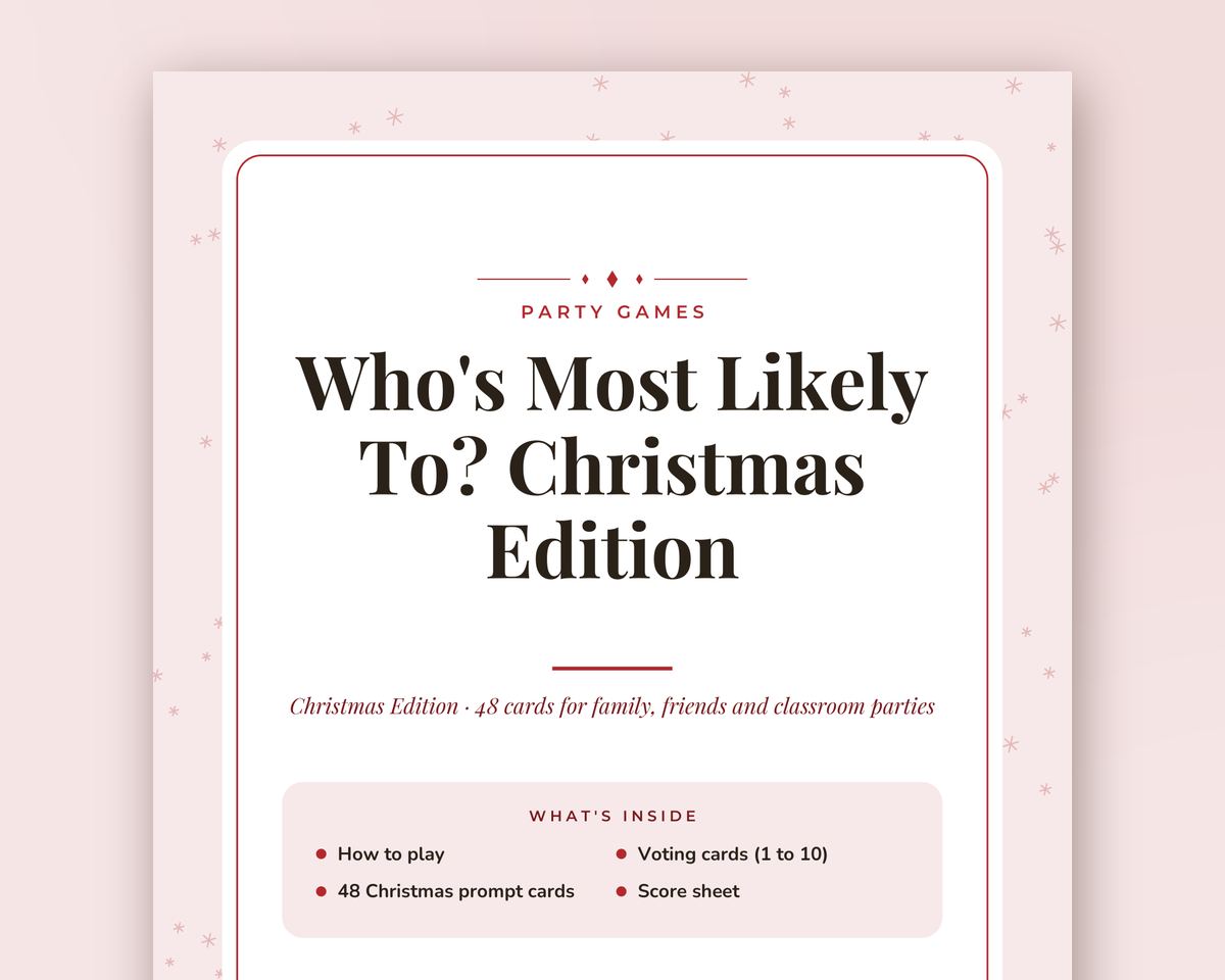 Christmas Game Night Bundle: 6 Printable Party Games (Left Right, Most Likely To, Dice Gift Exchange, Charades & More) printable preview 2