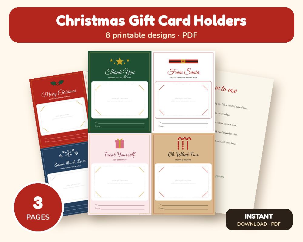 Printable Christmas Gift Card Holders: 8 Designs for Teachers, Coffee Cards, From Santa & More