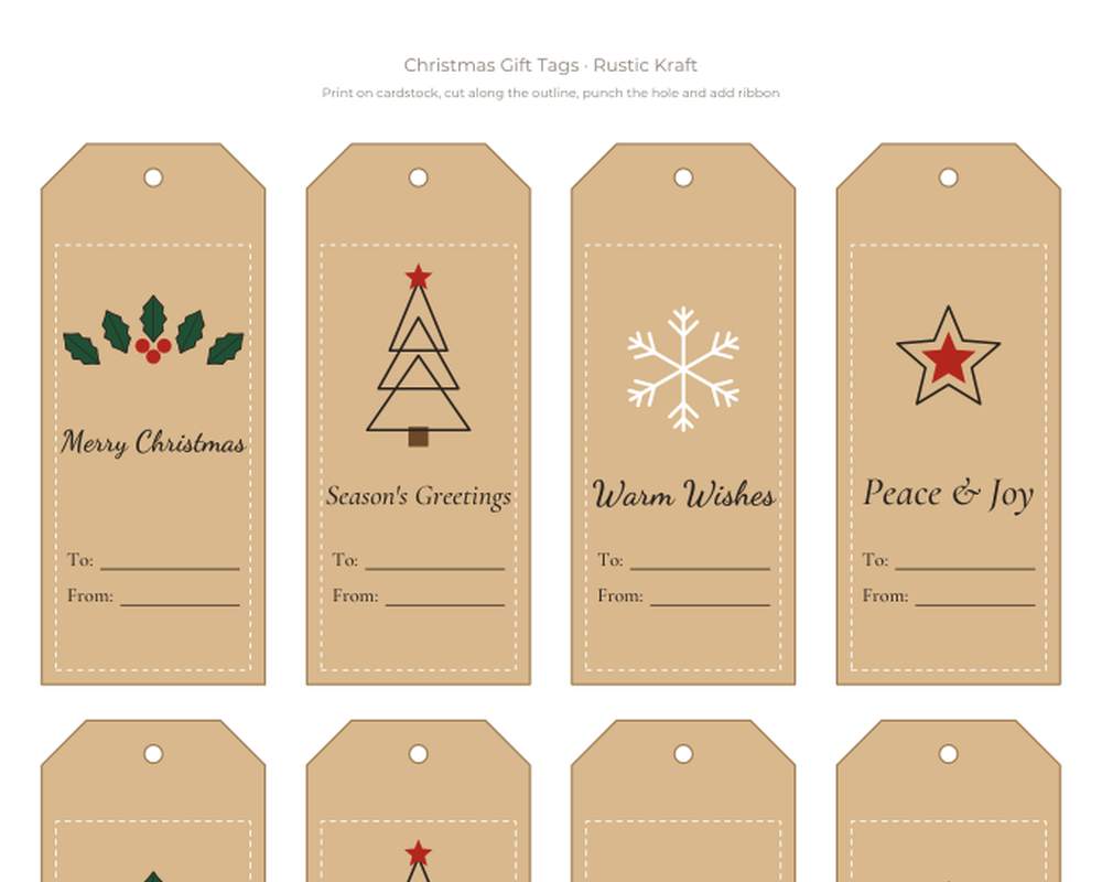 Printable Christmas Gift Tags: 56 Tags in 6 Styles + Round Labels (Classic, Kraft, Black & Gold, Kids, From Santa) printable preview 2