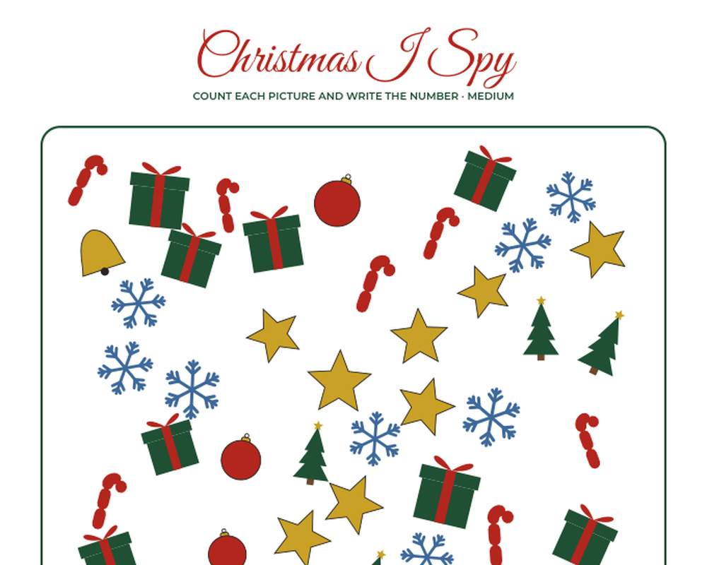 Free printable Christmas I Spy sample page