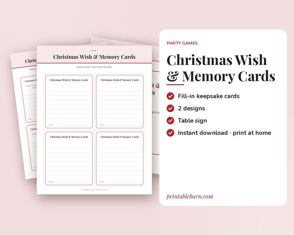 Christmas Wish & Memory Cards: Printable Fill-in Cards + Table Sign printable preview 1