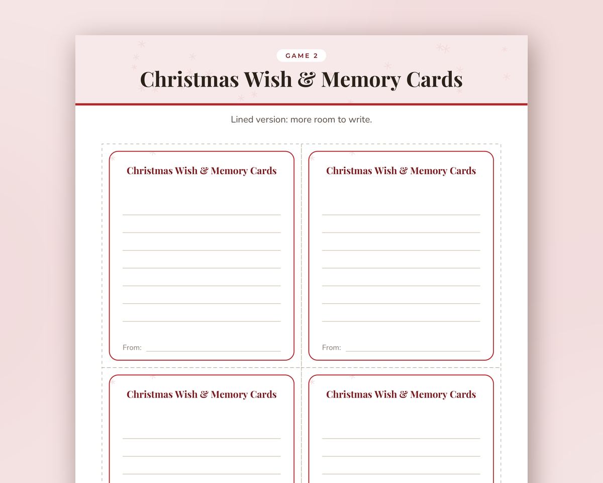 Christmas Wish & Memory Cards: Printable Fill-in Cards + Table Sign printable preview 2