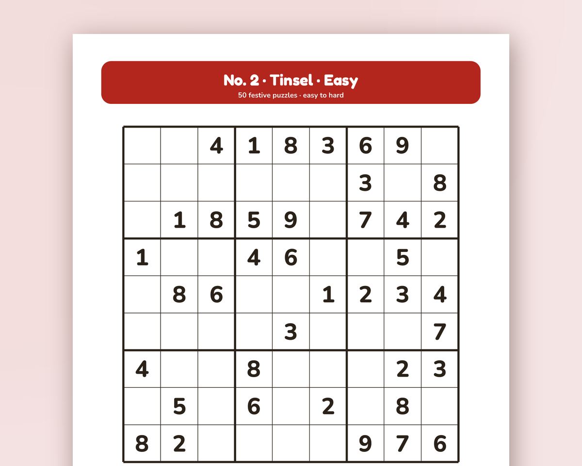 Christmas Sudoku: 50 Printable Holiday Puzzles, Easy to Hard (Large Print) printable preview 2