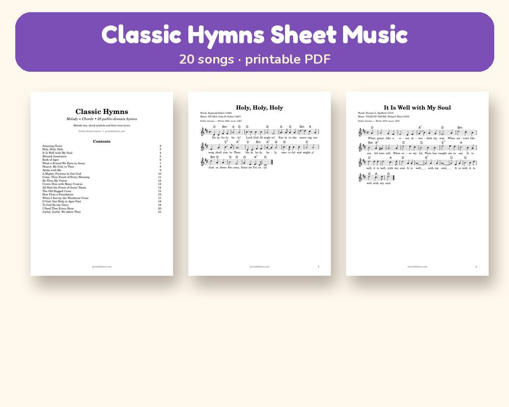 Classic Hymns Sheet Music: 20 Hymns with Melody, Chords & Lyrics