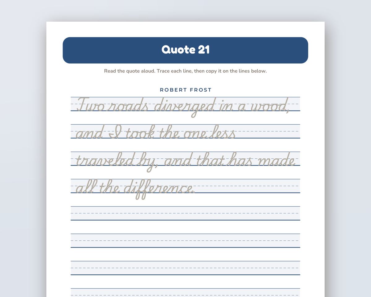 Free printable Classic Quotes Cursive Copywork sample page
