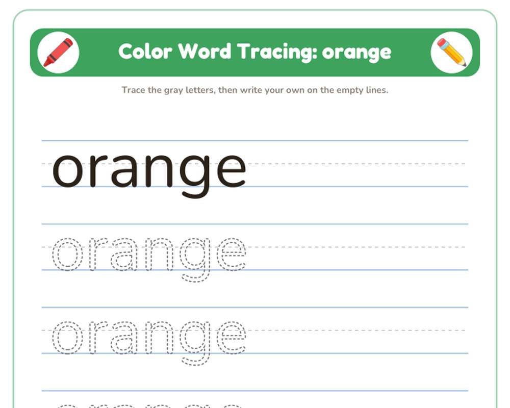Free printable Color Word Tracing sample page