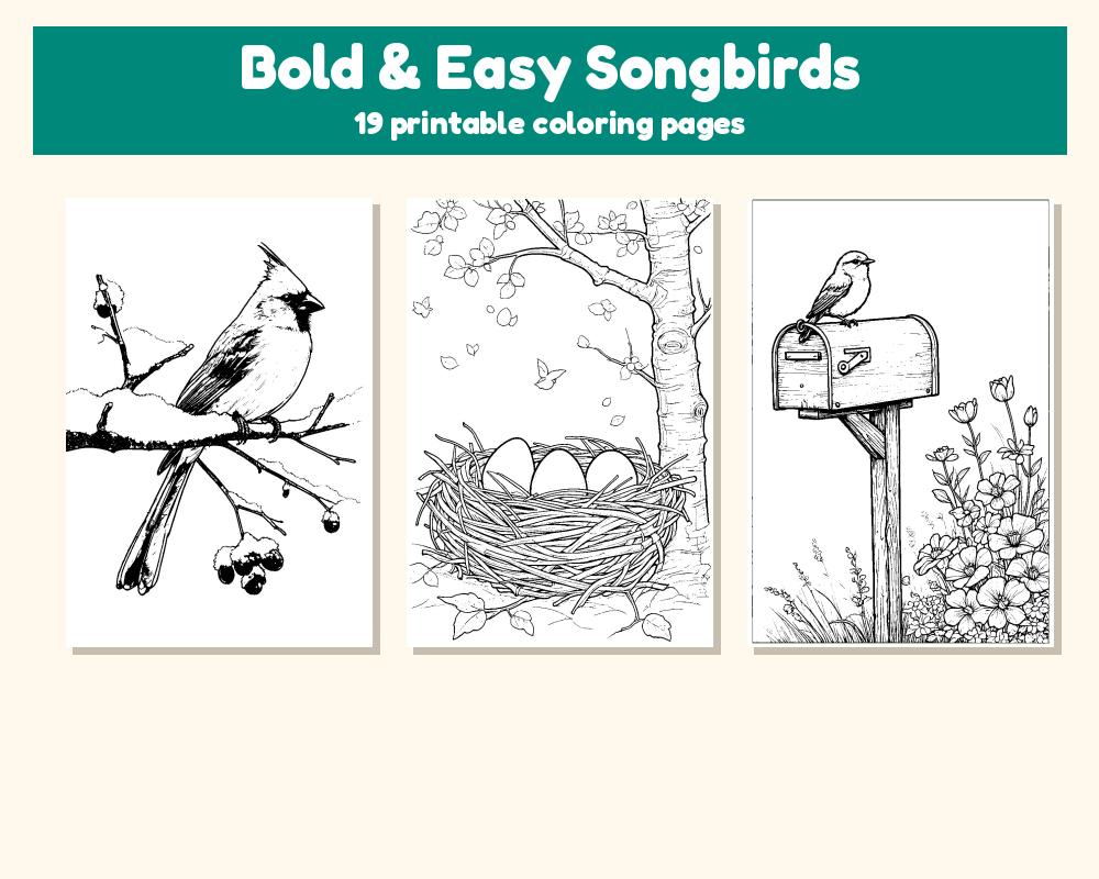 Bold & Easy Songbirds Coloring Pages: 19 Printable Pages