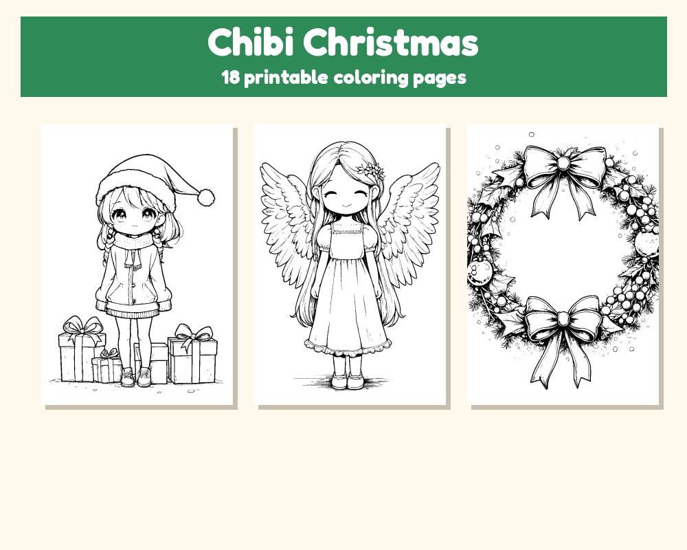 Chibi Christmas Coloring Pages: 18 Printable Pages printable preview 1