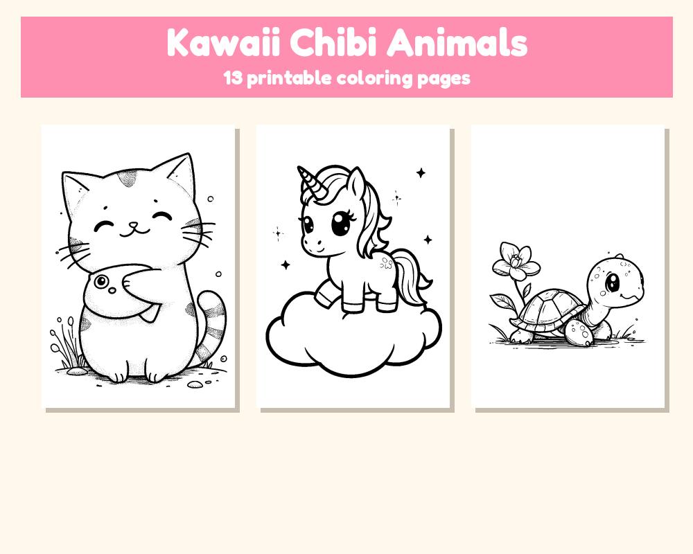 Kawaii Chibi Animals Coloring Pages: 13 Printable Pages printable preview 1