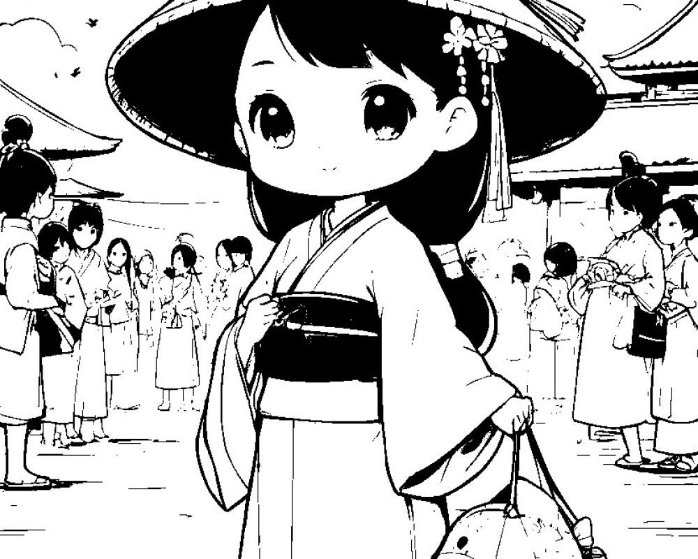 Chibi Girls in Kimonos Coloring Pages: 14 Printable Pages printable preview 2