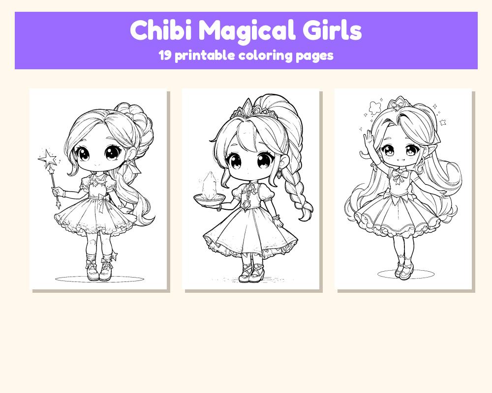 Chibi Magical Girls Coloring Pages: 19 Printable Pages printable preview 1