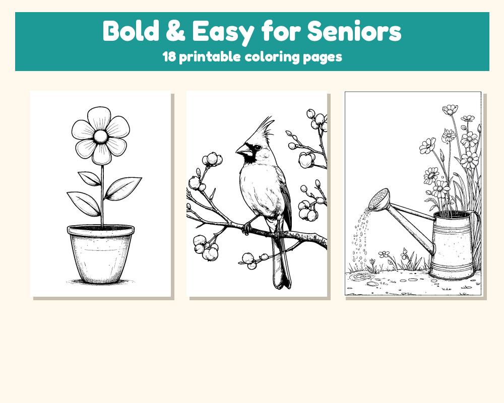 Bold & Easy for Seniors Coloring Pages: 18 Printable Pages printable preview 1