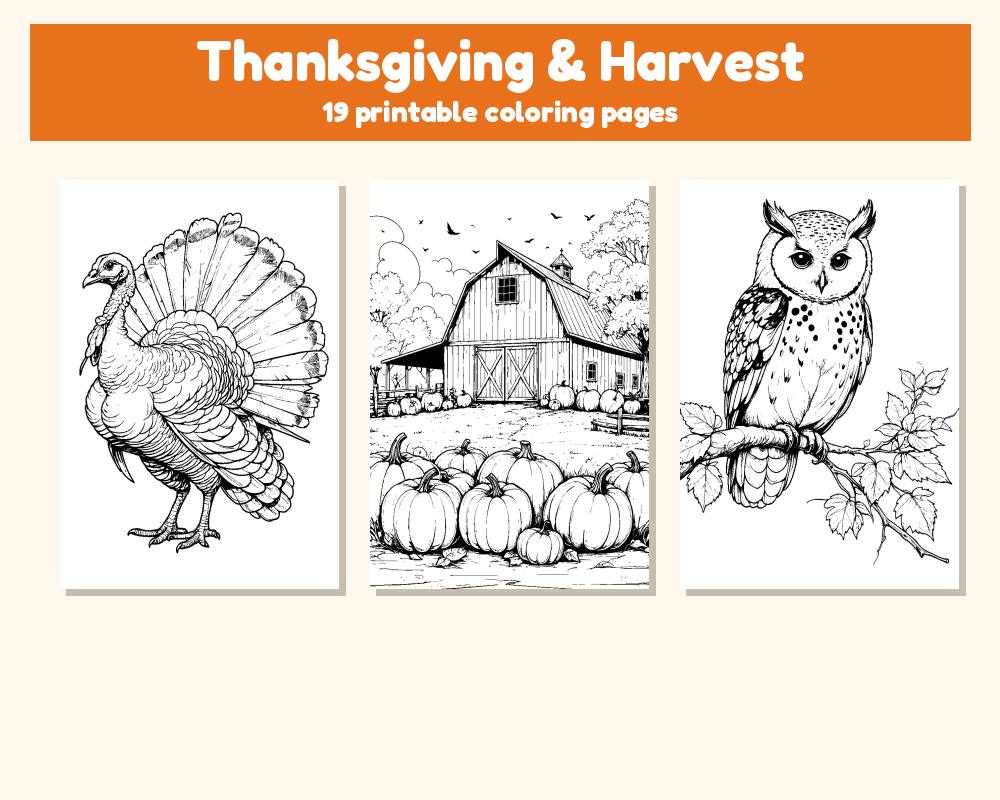 Thanksgiving & Harvest Coloring Pages: 19 Printable Pages printable preview 1
