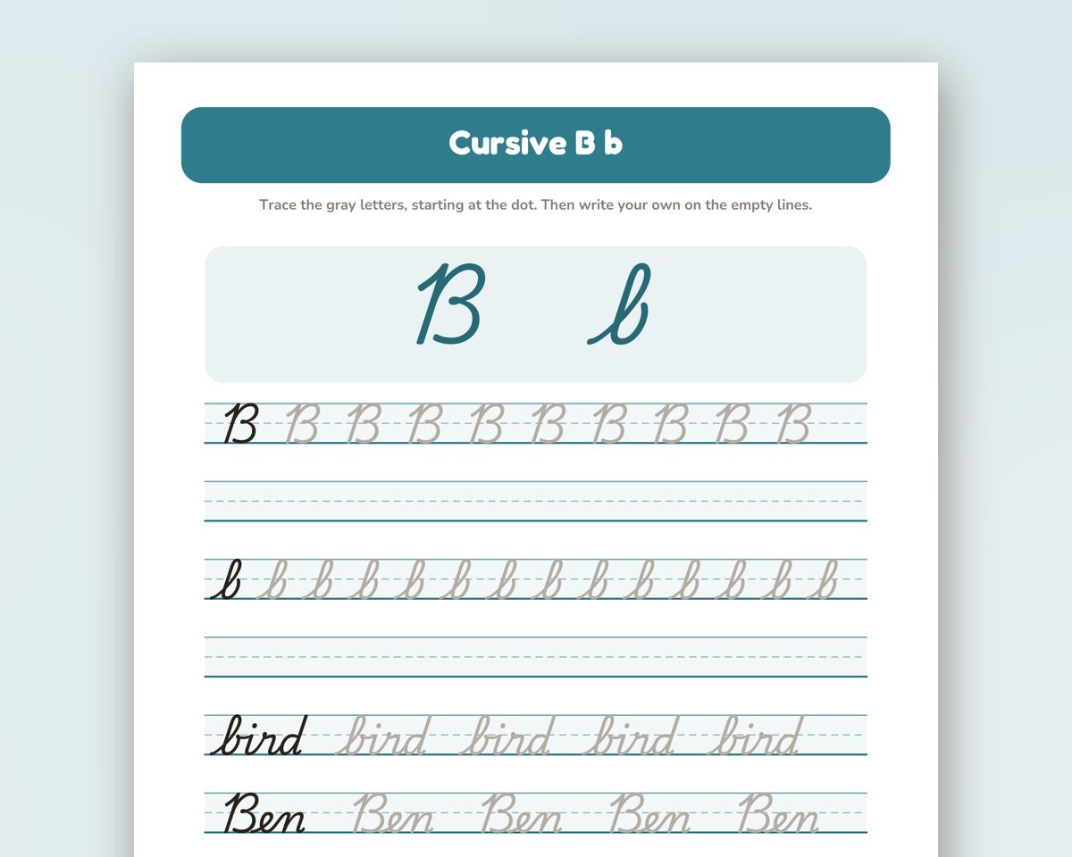 Cursive Alphabet Tracing Worksheets AβZ: Uppercase, Lowercase & First Words (Printable PDF) printable preview 2