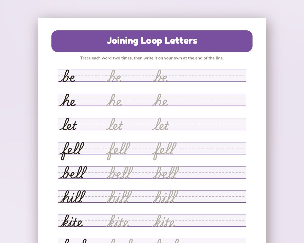 Free printable Cursive Words & Sentences Tracing sample page