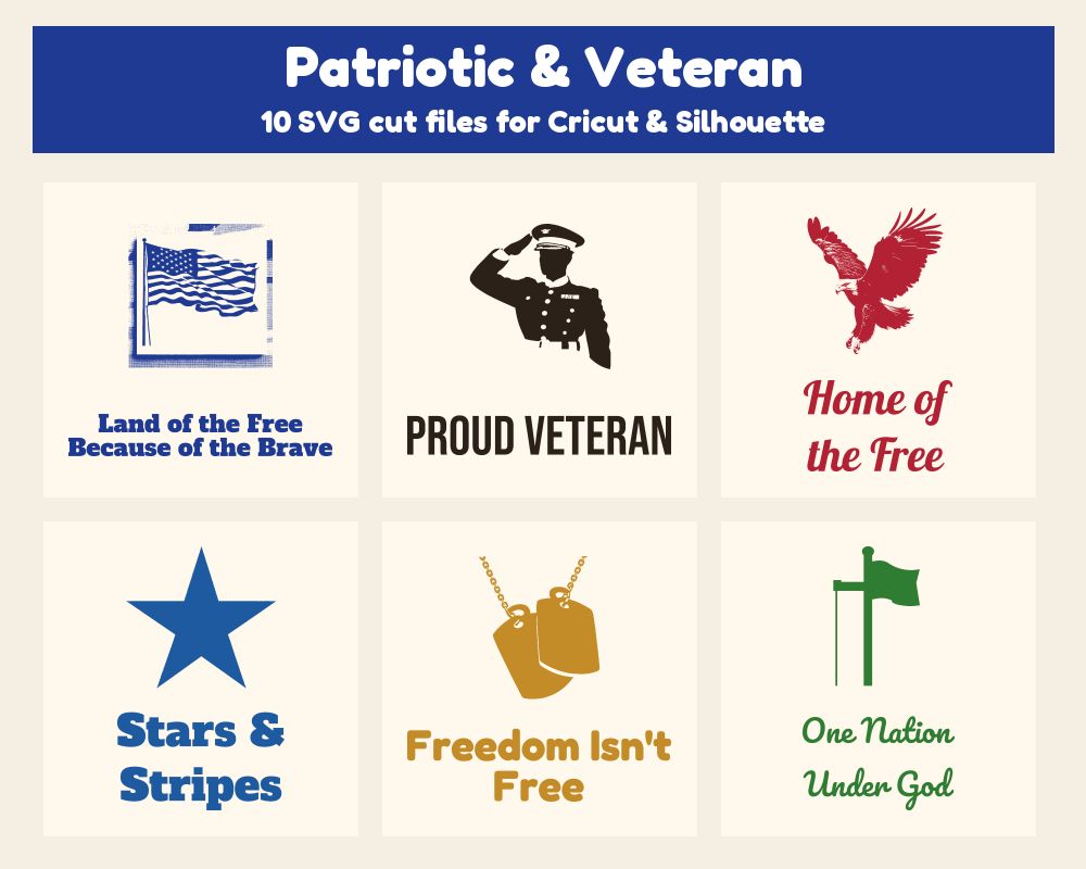Patriotic & Veteran SVG Bundle: 10 Cut Files for Cricut & Silhouette printable preview 1