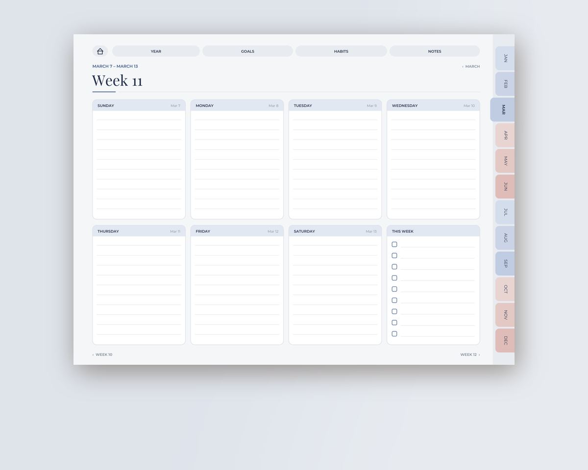 2027 Landscape Digital Planner: Dated Hyperlinked iPad Planner, Sunday Start (GoodNotes & Notability) printable preview 2