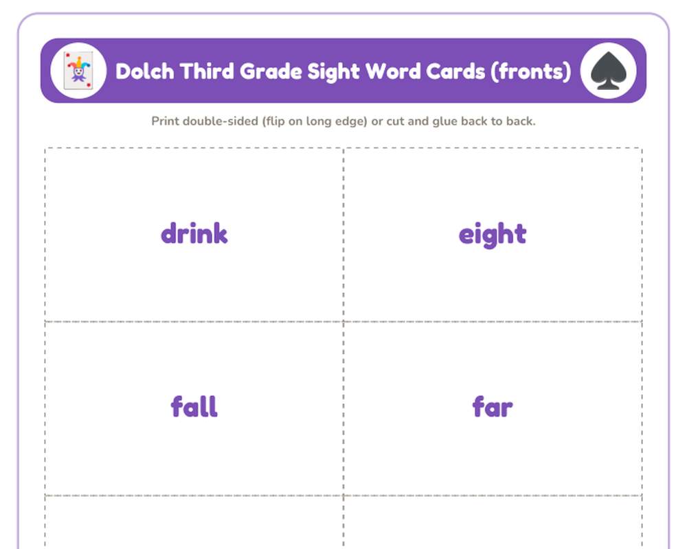 Dolch Third Grade Sight Words: Flash Cards, Tracing & Word Search (41 Words) printable preview 2