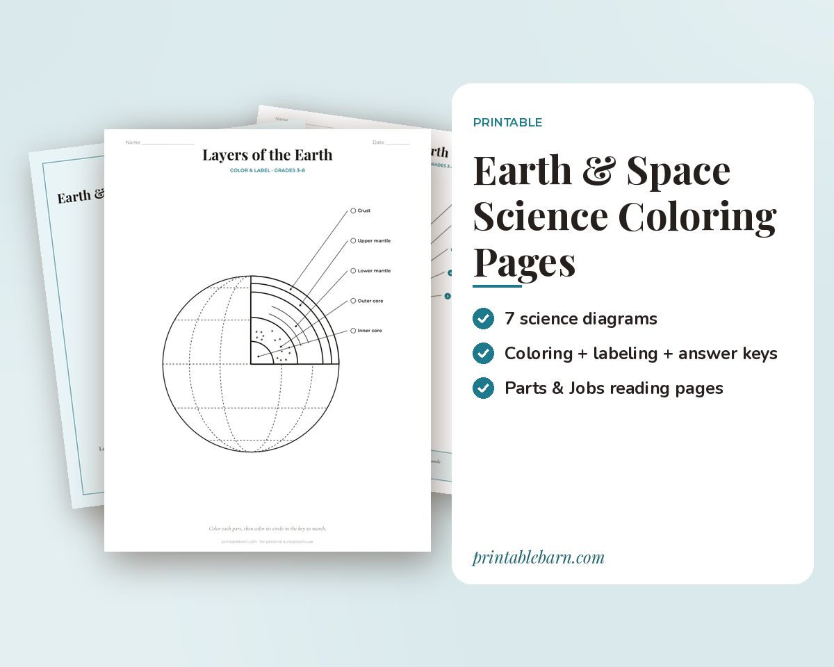 Earth & Space Science Coloring Pages: Earth, Atmosphere, a Volcano, Water Cycle, Rock Cycle, Solar System & More printable preview 1