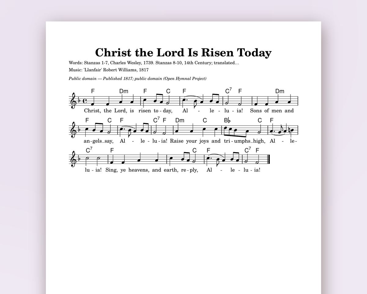 Easter Hymns Sheet Music: 19 Holy Week & Easter Hymns with Melody, Chords & Lyrics printable preview 2