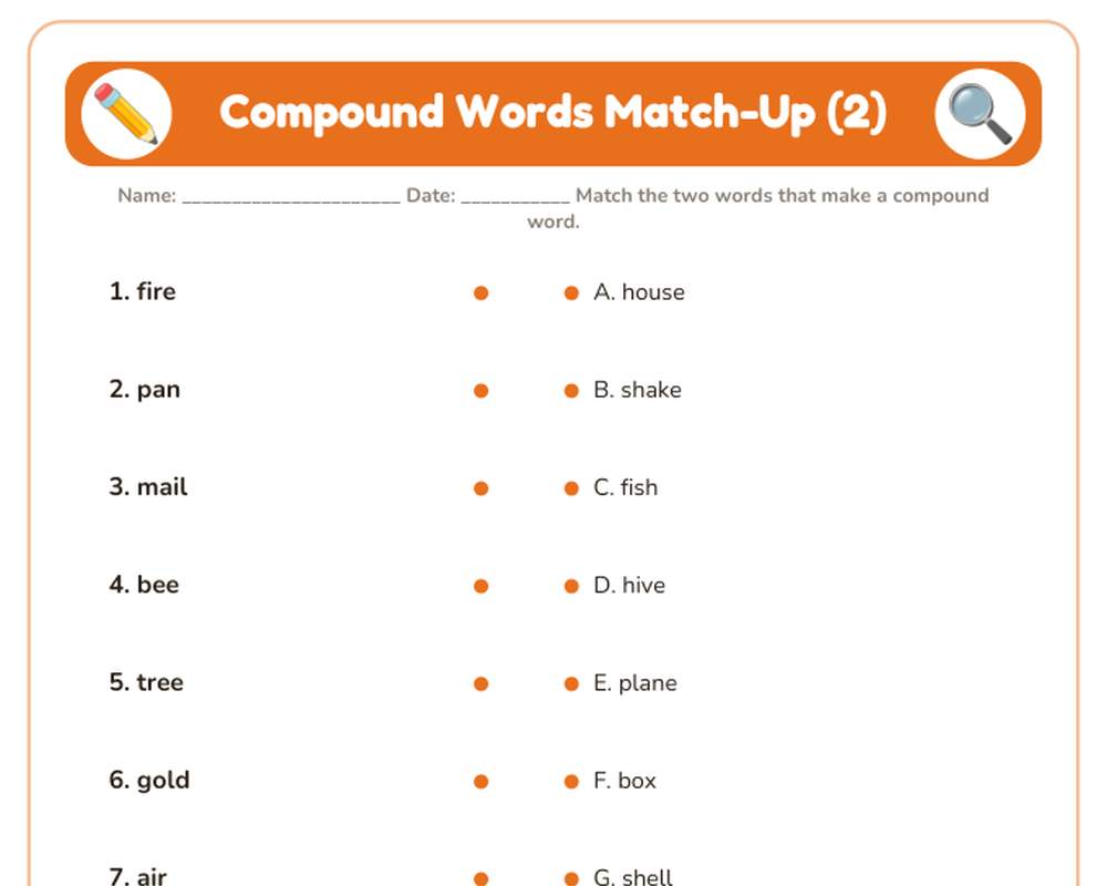 Compound Words Worksheets: Match, Build & Word Search (1st–2nd Grade) printable preview 2