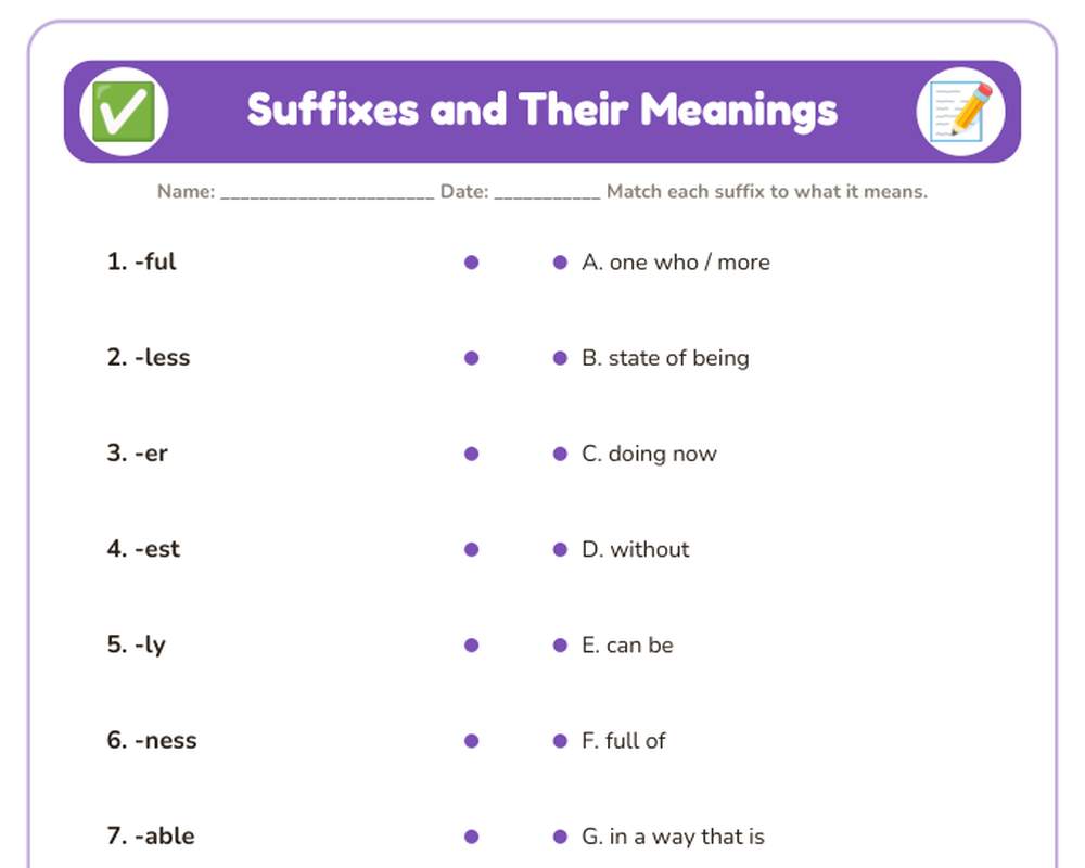 Prefixes and Suffixes Worksheets + Reference Chart (3rd–4th Grade) printable preview 2