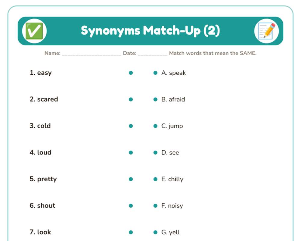 Synonyms and Antonyms Worksheets: Match-Ups & Sort (2nd–3rd Grade) printable preview 2