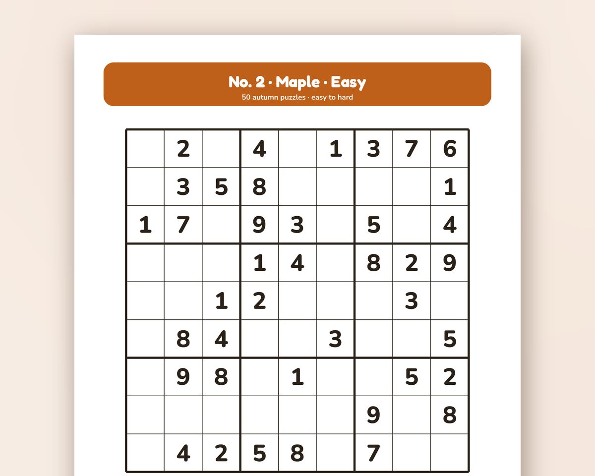Fall Sudoku: 50 Printable Autumn Puzzles, Easy to Hard (Large Print) printable preview 2